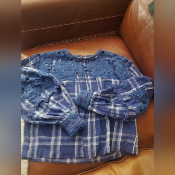 EUC Free People Darling Diana plaid lace boho top small - Picture 4 of 5